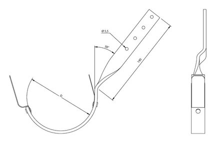 Zwart Stalen Gootbeugel Krul KRT Met dubbele Klang - Diam 125 mm