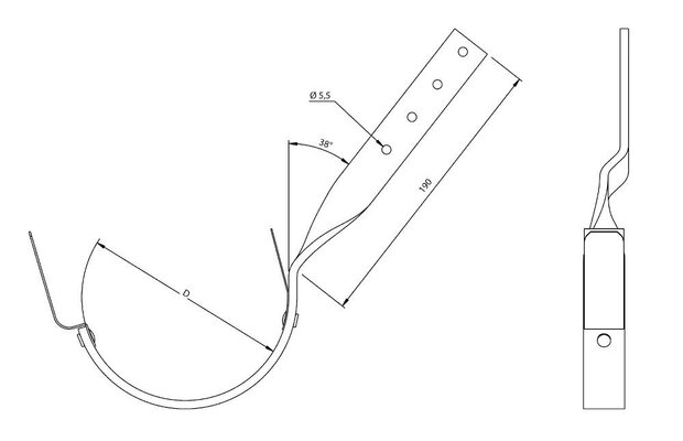 Zwart Stalen Gootbeugel Krul KRT Met dubbele Klang - Diam 150 mm